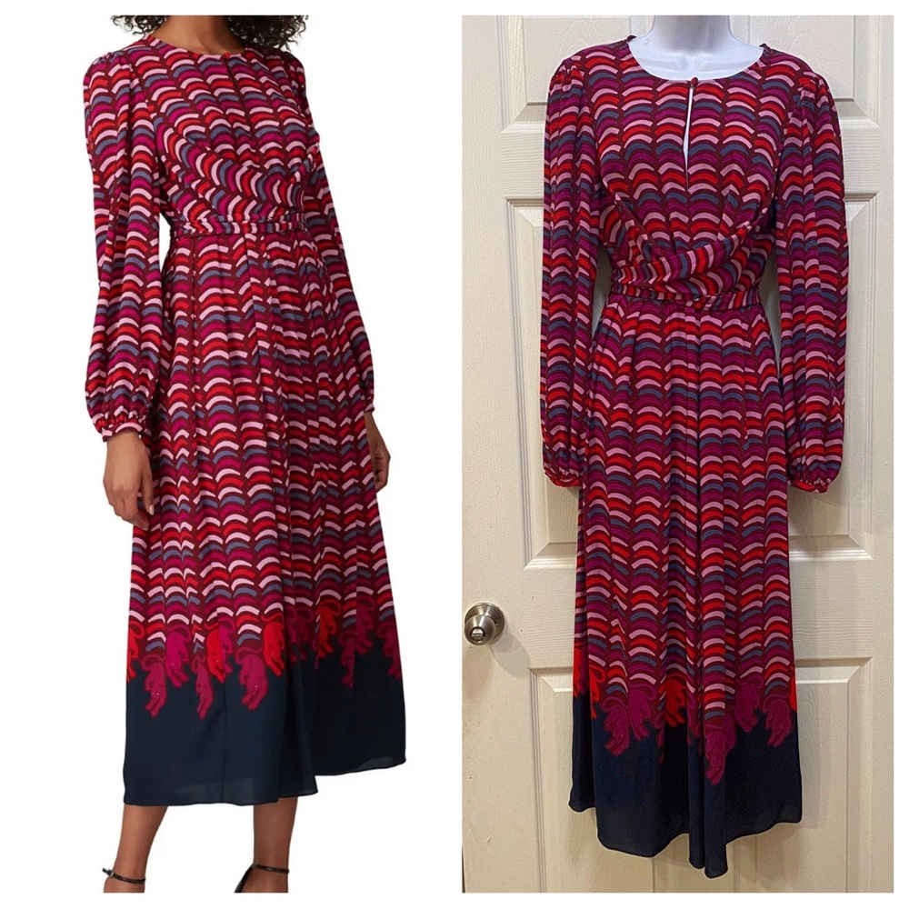 Kate Spade Rawr Mid-Length Dress With Long Sleeves  & Wrap Sash